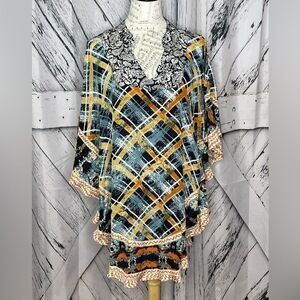 Tolani Mixed Print Silk Poncho Top XL